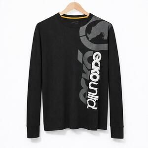 Ecko Waffle Thermal Knit Mens Shirt Size Large Black Crew Neck Distressed Casual